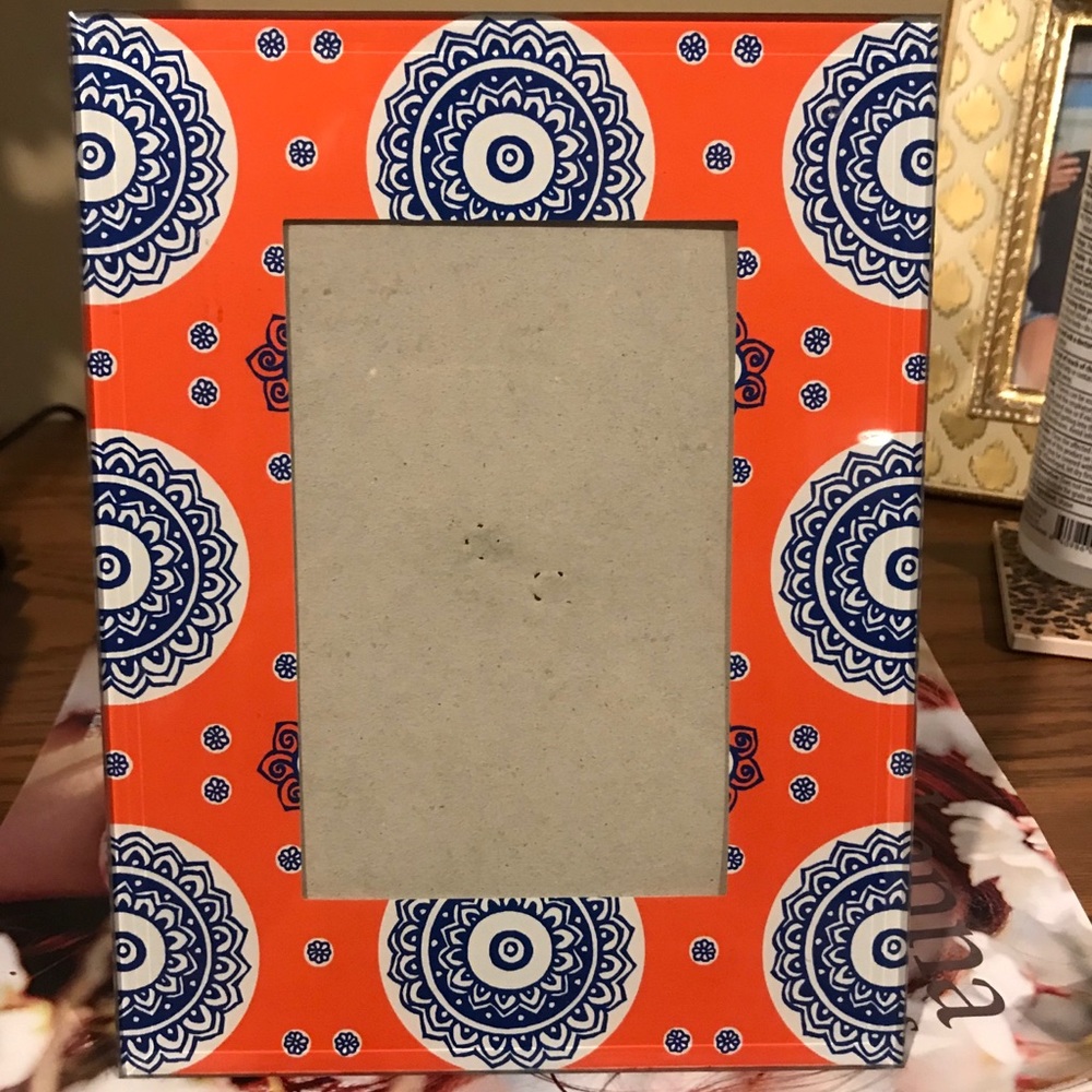 Orange & blue medallion glass frame for 4x6 photo
